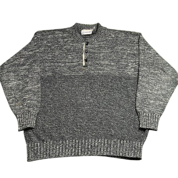 Vintage London Fog Gray Rugby Quarter Button Knit Sweater - Picture 1 of 4